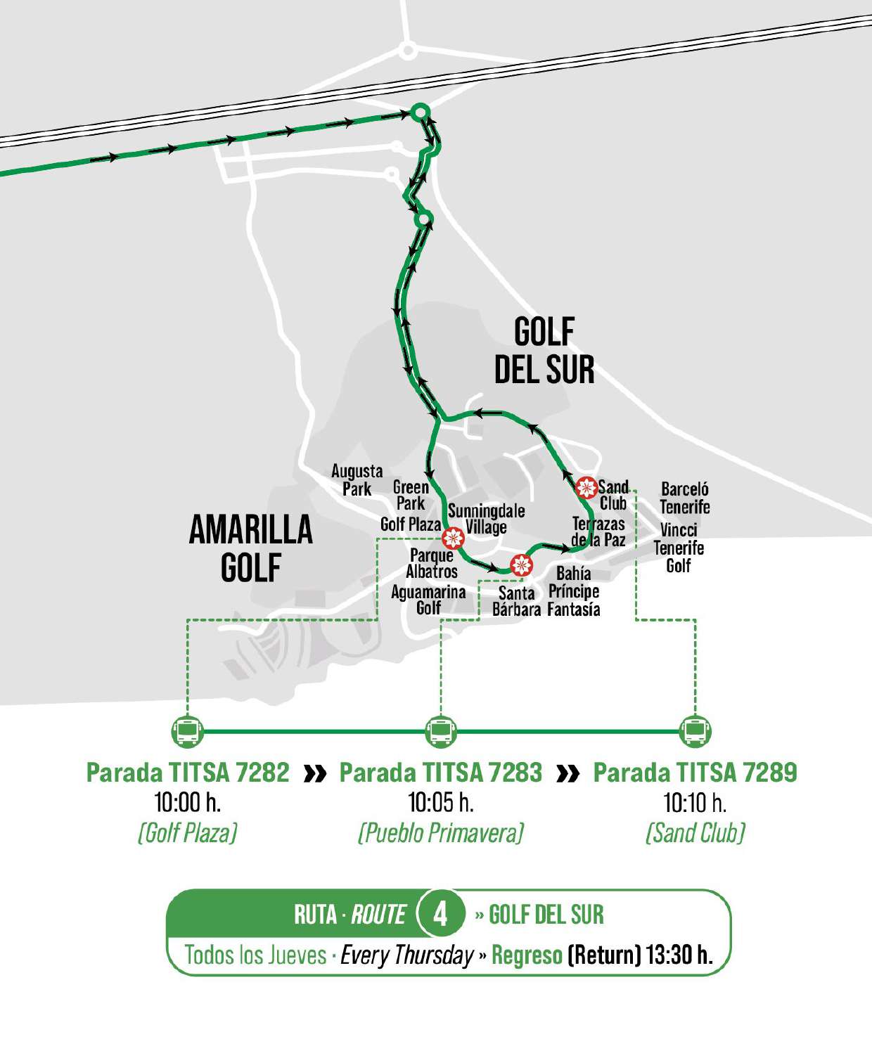 Karte der Route 4 des Gratis-Busses der Siam Mall — Golf del Sur